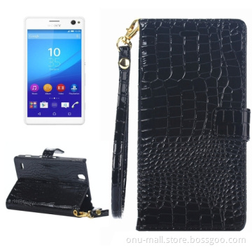 2015 New Products Wallet Style Leather Phone Case for Sony Xperia C4 with Lanyard